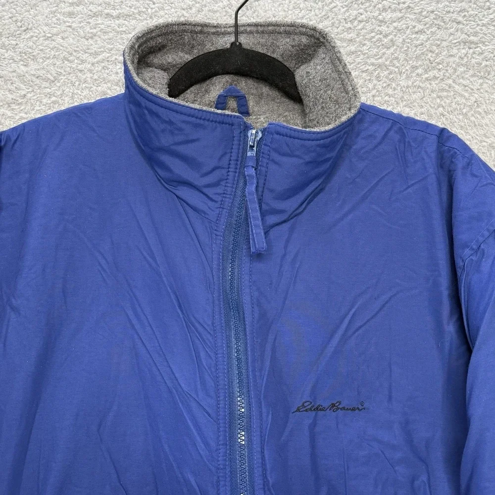 VTG Eddie Bauer Fleece Lined Bomber Jacket Mens Blue Outdoor Hike Coat L Tall LT